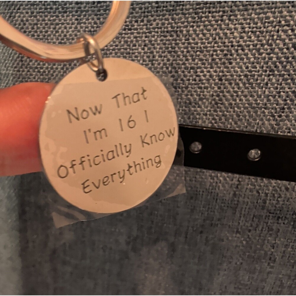 Sweet 16 Funny Keychain Silver Tone Birthday Gift ..I Officially Know Everything - Picture 11 of 16